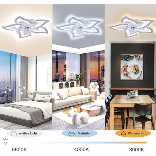  Wildcat Ceiling Fan with Lighting Quiet Modern LED with Remote Control Timer Flower Shape Design Fan Ceiling Light for Bedroom Kitchen