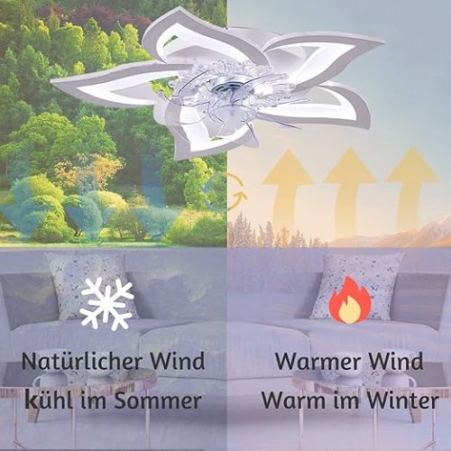  Wildcat Ceiling Fan with Lighting Quiet Modern LED with Remote Control Timer Flower Shape Design Fan Ceiling Light for Bedroom Kitchen
