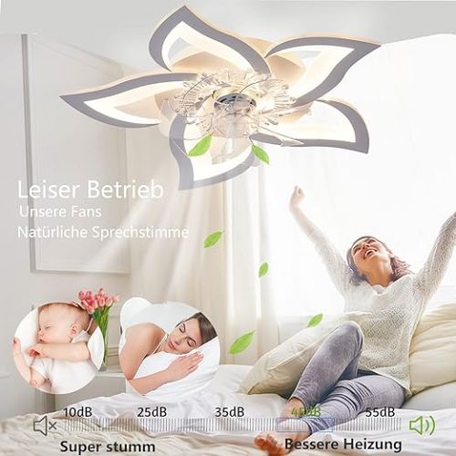  Wildcat Ceiling Fan with Lighting Quiet Modern LED with Remote Control Timer Flower Shape Design Fan Ceiling Light for Bedroom Kitchen