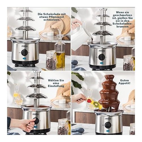  Princess Chocolate Fountain XXL - 4 Levels, Keep Warm Function, 190 Watt, 1.1 Litres, PFOA and BPA Free, 292999, Silver