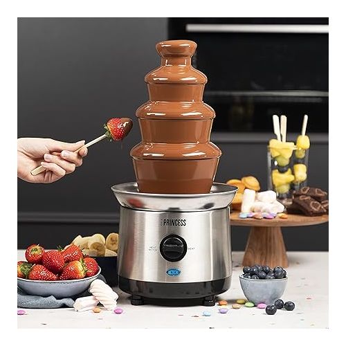  Princess Chocolate Fountain XXL - 4 Levels, Keep Warm Function, 190 Watt, 1.1 Litres, PFOA and BPA Free, 292999, Silver