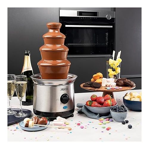  Princess Chocolate Fountain XXL - 4 Levels, Keep Warm Function, 190 Watt, 1.1 Litres, PFOA and BPA Free, 292999, Silver