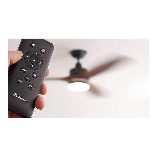  Pepeo Notos Ceiling Fan with LED Lighting, Very Quiet Ceiling Fan with Remote Control and Reverse Running, Fan Diameter 132 cm, Colour: Black/Dark Wood