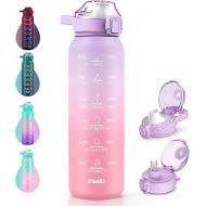 SLUXKE Stainless Steel Drinking Bottle 1 Litre with Time Marking, 1 Litre Thermos Flask with Premium Leak-Proof Lid for Hot, Carbonated and Cold Drinks Purple Pink