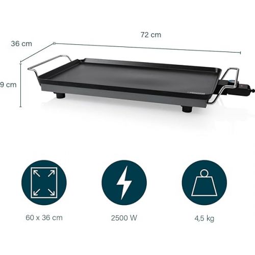  Princess Table Chef XXL 4 mm Thick Teppanyaki Grill Plate, 60 x 36 cm, 4-6 People 2500 Watt, 102325, Black, 01.102325.01.005