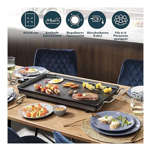  Princess Table Chef XXL 4 mm Thick Teppanyaki Grill Plate, 60 x 36 cm, 4-6 People 2500 Watt, 102325, Black, 01.102325.01.005