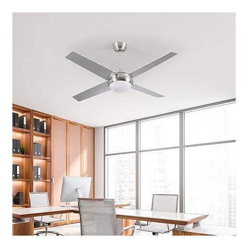  Dayron Montana Ceiling Fan with Quiet LED Light, 4 Blades, 56 W Power, Silver Ceiling Fan with Remote Control and 6 Adjustable Speeds