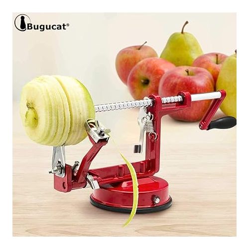  Bugucat Apple Peeler, Professional Apple Slicer, Apple Peeler, Spiral Cutter, Apple Corer, Peeler, Potato Fruit Cutter, 3 in 1 Function in Premium Quality