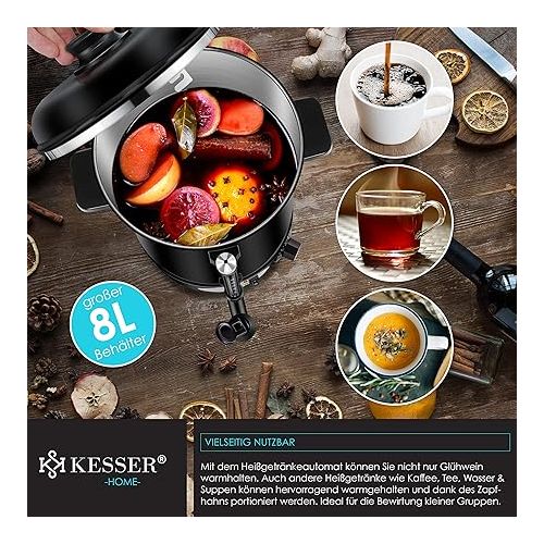  KESSER® Mulled Wine Kettle 8 L Stainless Steel Includes 10x Cups Mulled Wine Cooker with Thermostat Mulled Wine Machine Hot Drink Machine Kettle Hot Water Dispenser Preserving Machine Level Indicator