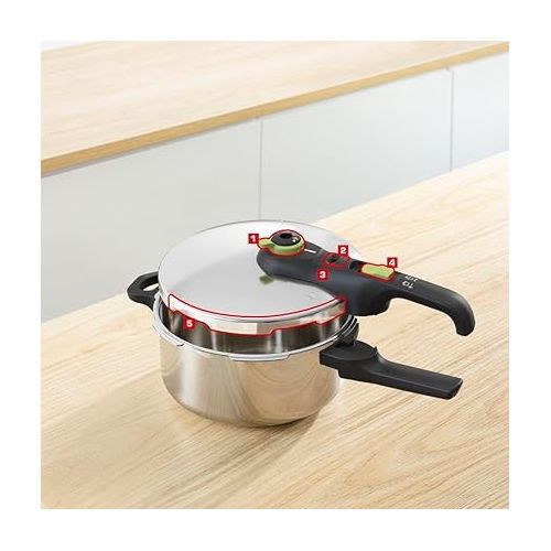  Tefal P2580400 Secure Trendy Pressure Cooker 4 L | 2-Level Cooking Regulator: Intensive Level 117 °C, Gentle Level 112 °C | Induction Capsule Base | for All Hob Types | Short Handle | Stainless Steel
