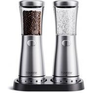 Electric Salt and Pepper Mills Set of 2 Stainless Steel (Rechargeable, LED Lighting, with Adjustable Ceramic Grinder, Cleaning Brush Brush) Spice Mill Electric