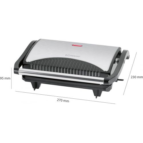  Bomann MG 2251 CB elektrischer Kontaktgrill, Multigrill, Elektrogrill fur beidseitiges & fettfreies Grillen, antihaftbeschichtete Platten, Kabelaufwicklung, 700 W, edelstahl