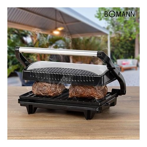  Bomann MG 2251 CB elektrischer Kontaktgrill, Multigrill, Elektrogrill fur beidseitiges & fettfreies Grillen, antihaftbeschichtete Platten, Kabelaufwicklung, 700 W, edelstahl