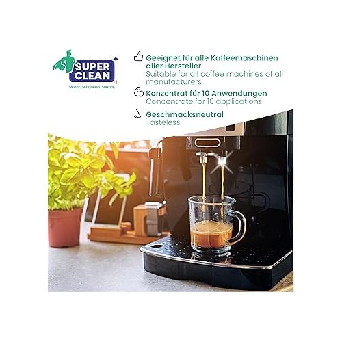  SUPER CLEAN 1000 ml Universal Descaler Coffee Machine, Liquid, For All Machines and Brands, 10 x Descaling, Effective Liquid Descaler for Coffee Machines, Kettles and Showers