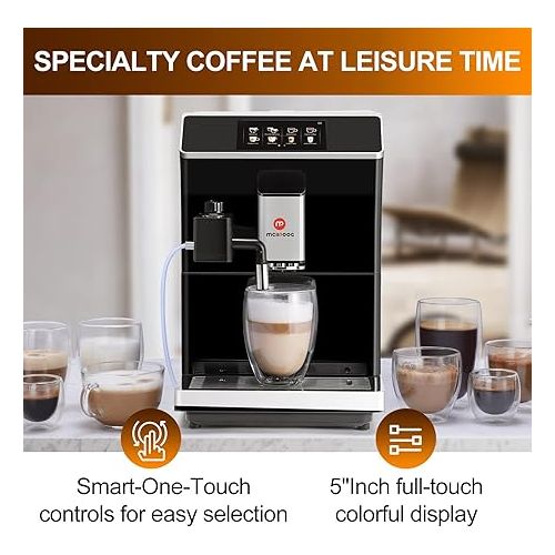  Mcilpoog WS-203 Super Automatic Espresso Coffee Maker with Smart Touch Screen for Brewing 16 Coffee Drinks (Black)