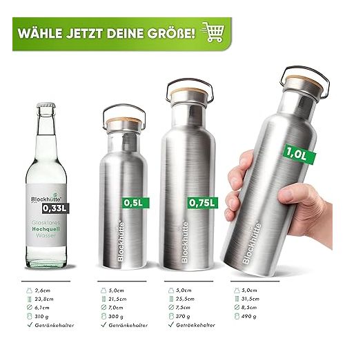  Blockhutte® Premium Stainless Steel Insulated Drinking Bottle, Leak-Proof, Includes Free Brush, for Children and Adults