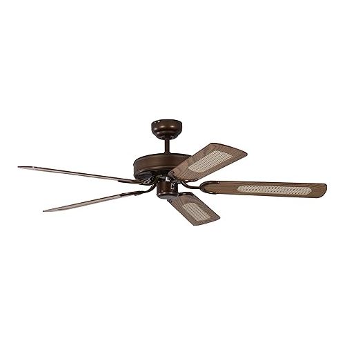  Pepeo Deckenventilator ohne Beleuchtung Potkuri, Gehause Bronze Antik, Wendeflugel Eiche oder Eiche mit Rattaneinlage, 132 cm, fur Raume bis zu 25m132