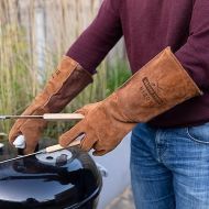 Personalised Leather Barbecue Gloves with Engraving, Perfect as an Individual Gift - Heat Resistant Buffalo Leather for Best Quality (Brown)