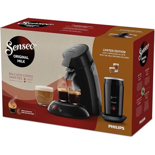 Philips Domestic Appliances Senseo Original Coffee Pad Machine with Milk Frother - Coffee Boost and Crema Plus Technology, 0.7 Litres, Black, (HD6553/65)