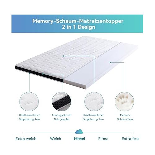 Amazon Basics - Mattress Topper 120 x 200 cm, 7 cm Height Comfort Memory Foam Mattress Topper, White