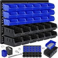 MASKO® 32-Piece Wall Shelf System with Stacking Boxes, Storage Boxes, Boltless Shelving, Workshop Hanging Shelf, Sorting Boxes, Small Parts Boxes, Black/Blue