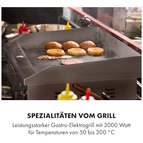  Klarstein Electric grill, grill plate, electric grill plate, table grill, electric grill made of stainless steel, splash guard and collection container, ⅔ smooth & ⅓ ribbed XL grill surface: 54.5 x 35