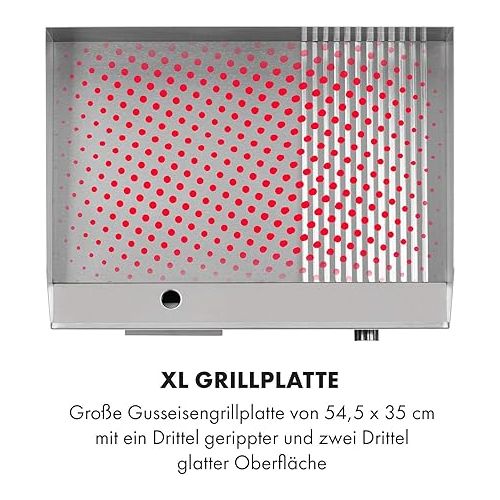  Klarstein Electric grill, grill plate, electric grill plate, table grill, electric grill made of stainless steel, splash guard and collection container, ⅔ smooth & ⅓ ribbed XL grill surface: 54.5 x 35