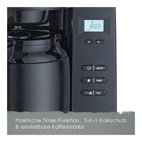  Melitta AromaFresh 1021-13 Filter Coffee Machine with Integrated Grinder and Thermal Jug, Approx. 10 Cups, Pure Black