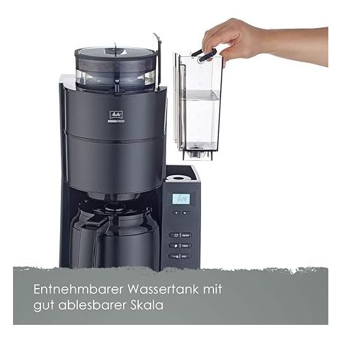  Melitta AromaFresh 1021-13 Filter Coffee Machine with Integrated Grinder and Thermal Jug, Approx. 10 Cups, Pure Black