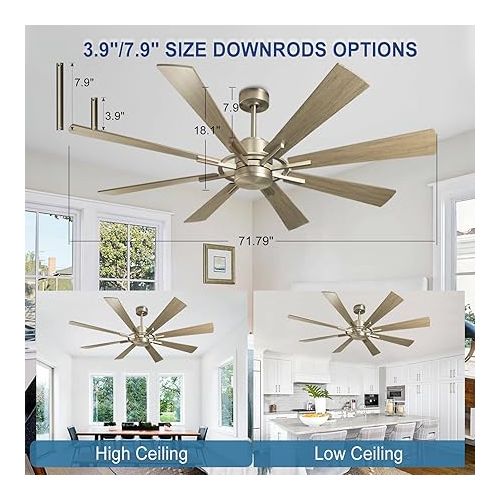  Depuley 72 Inch Modern Ceiling Fan with Remote Control, Quiet Ceiling Fan without Light, Speed, Wood Grain 8 Blades, for Bedroom, Kitchen, Living Room, Balcony