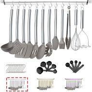 38-Piece Silicone Kitchen Cookware Set with Utensil Rest, Silicone Head and Stainless Steel Handle Cookware, Kitchen Utensil Set (Silver)