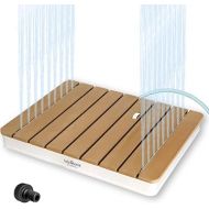 holz4home® Floor Shower as Garden Shower or Pool Shower I Square Made of WPC and Aluminium I Height-Adjustable Water Jet with Foot Wheel I Sauna Shower Outdoor with Garden Hose Connection