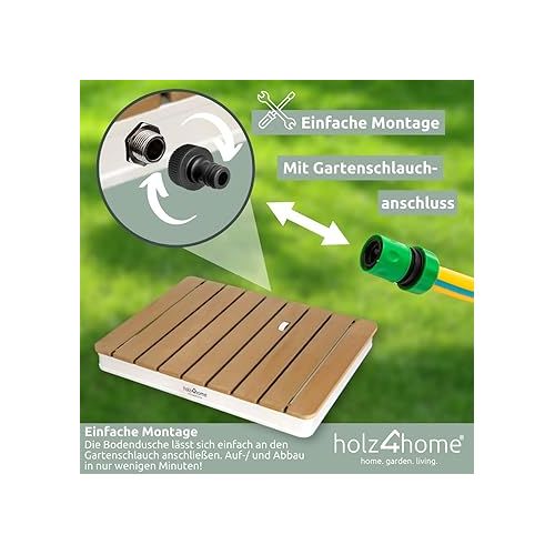  holz4home® Floor Shower as Garden Shower or Pool Shower I Square Made of WPC and Aluminium I Height-Adjustable Water Jet with Foot Wheel I Sauna Shower Outdoor with Garden Hose Connection