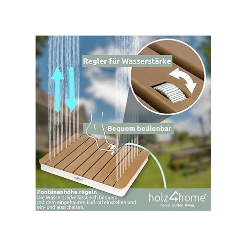  holz4home® Floor Shower as Garden Shower or Pool Shower I Square Made of WPC and Aluminium I Height-Adjustable Water Jet with Foot Wheel I Sauna Shower Outdoor with Garden Hose Connection