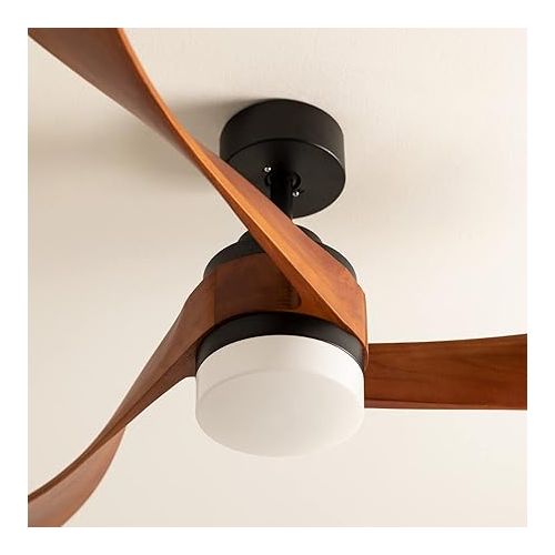  CREATE / Wind Curve / Ceiling Fan with Lighting, Black Dark Wood Wings with Lighting, WLAN and Remote Control, 40 W, Quiet, Diameter 132 cm, 6 Speeds, Timer, DC Motor, Summer Winter Operation