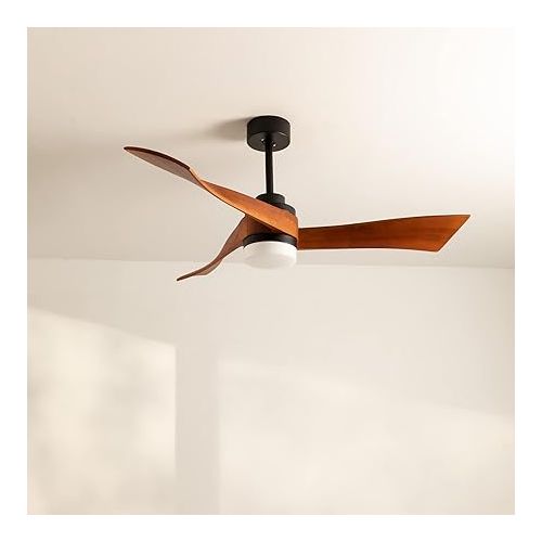  CREATE / Wind Curve / Ceiling Fan with Lighting, Black Dark Wood Wings with Lighting, WLAN and Remote Control, 40 W, Quiet, Diameter 132 cm, 6 Speeds, Timer, DC Motor, Summer Winter Operation