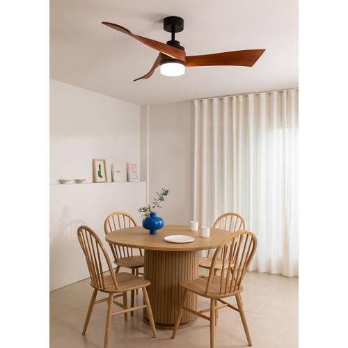  CREATE / Wind Curve / Ceiling Fan with Lighting, Black Dark Wood Wings with Lighting, WLAN and Remote Control, 40 W, Quiet, Diameter 132 cm, 6 Speeds, Timer, DC Motor, Summer Winter Operation