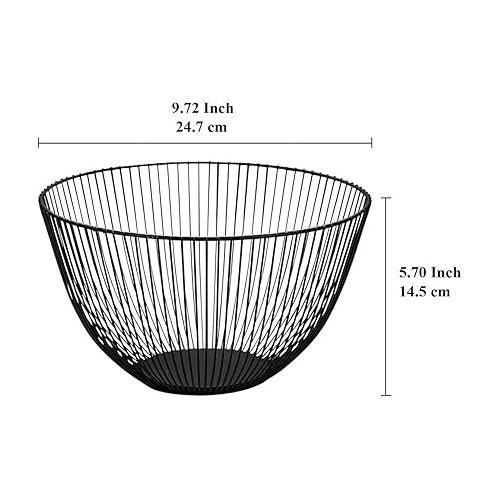  HOMQUEN Fruit Basket, Fruit Bowl, Fruit Basket Made of Metal Wire for the Kitchen, Fruit Bowl for Kitchen Counter, Basket for Fruit, Vegetables, Bread, Snacks, Kitchen Aid (Round High, Black)