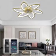 Depuley LED Deckenlampe mit Ventilator Dimmar, Modern Deckenventilator mit Beleuchtung Leise, Mit Fernbedienung und APP 6-Gang Fur Wohnzimmer Schlafzimmer Esszimmer Gold,6 Licht