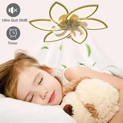  Depuley LED Deckenlampe mit Ventilator Dimmar, Modern Deckenventilator mit Beleuchtung Leise, Mit Fernbedienung und APP 6-Gang Fur Wohnzimmer Schlafzimmer Esszimmer Gold,6 Licht