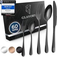 Glavory - Cutlery Set for 12 People Black High Gloss - 60 Pieces - Cutlery Set Dishwasher Safe Made of Rustproof 18/8 Stainless Steel - Black Cutlery with Elegant Packaging