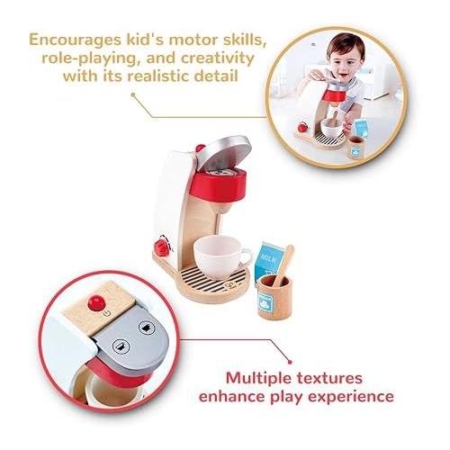  Hape E3146 wooden My Coffee Machine accessories for children's kitchen and shops.