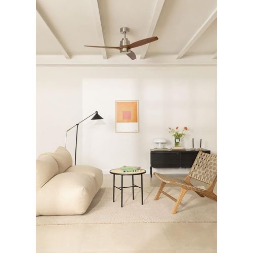  CREATE Windstylance Ceiling Fan Nickel with Remote Control and Wall Switch, Dark Wooden Wings / 40 W, 2 Heights, Diameter 132 cm, 6 Speeds, Timer, DC Motor, Summer Winter Operation