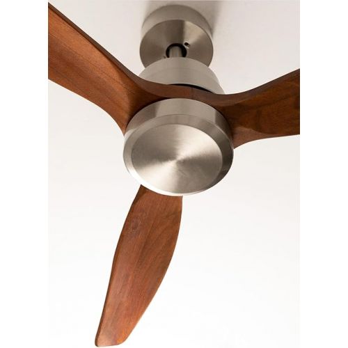  CREATE Windstylance Ceiling Fan Nickel with Remote Control and Wall Switch, Dark Wooden Wings / 40 W, 2 Heights, Diameter 132 cm, 6 Speeds, Timer, DC Motor, Summer Winter Operation