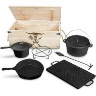 Hausratplus osoltus Cast Iron Dutch Oven 7-Piece Set, Set Gift Wrapped in Wooden Box