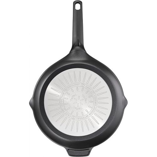  Tefal E24906 Robusto Cast Aluminium Frying Pan 28 cm Easy to Clean Non-Stick Coating Thermal Signal Temperature Indicator Dishwasher Safe Suitable for Induction Cookers Black