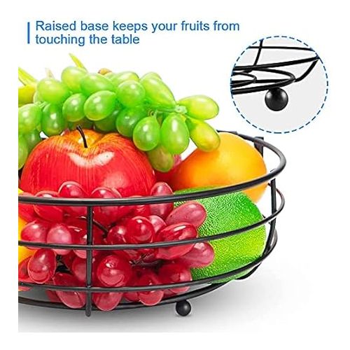  2-Tier Fruit Basket with Banana Holder, Standing Daily Kitchen, Modern Fruit Bowl, Practical Fruit Baskets, Vegetable Basket Made of Metal, Black