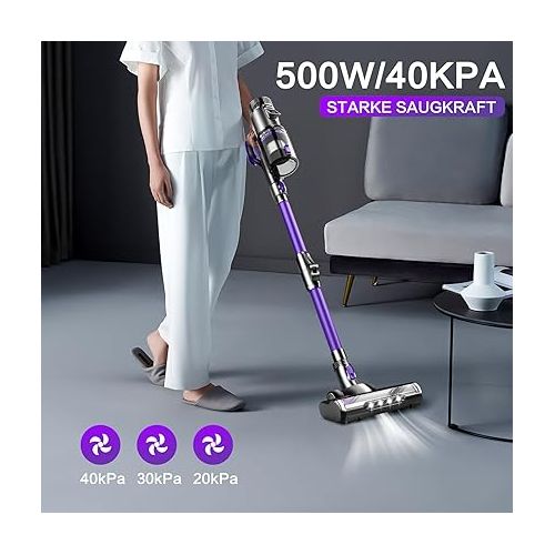  FixtFixer 500W/40kPa Vacuum Cleaner, Battery Vacuum Cleaner, 80 Minutes, 6-in-1 Wireless Vacuum Cleaner with Touchscreen and Anti-Tangle Brush, Stick Vacuum Cleaner for Pet Hair, Carpets and Hard