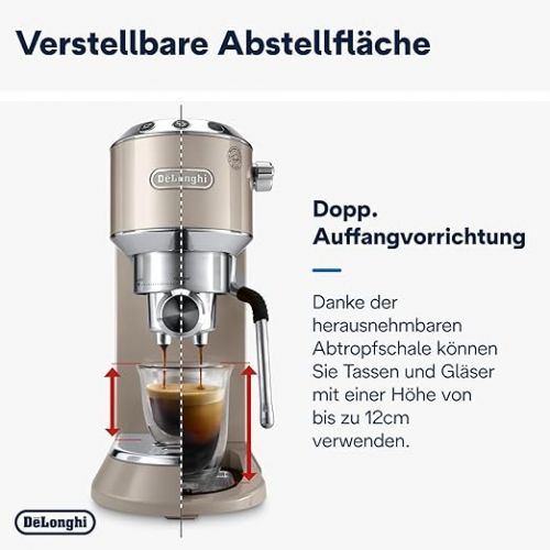  De'Longhi Dedica Arte EC 885.BG, Espresso Portafilter Machine, Espresso Machine with MyLatteArt Milk Foam Nozzle, Compact Design, 15 cm Wide, 1 Litre Water Tank, Suitable for E.S.E Pads, Beige