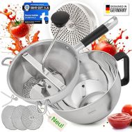 ZAUBERHAUSS Premium Passetout Stainless Steel [3 Extra Sieves] Food Mill + Scraper + Bowl - for Sauces, Jam, Puree, Spaetzle, Baby Food